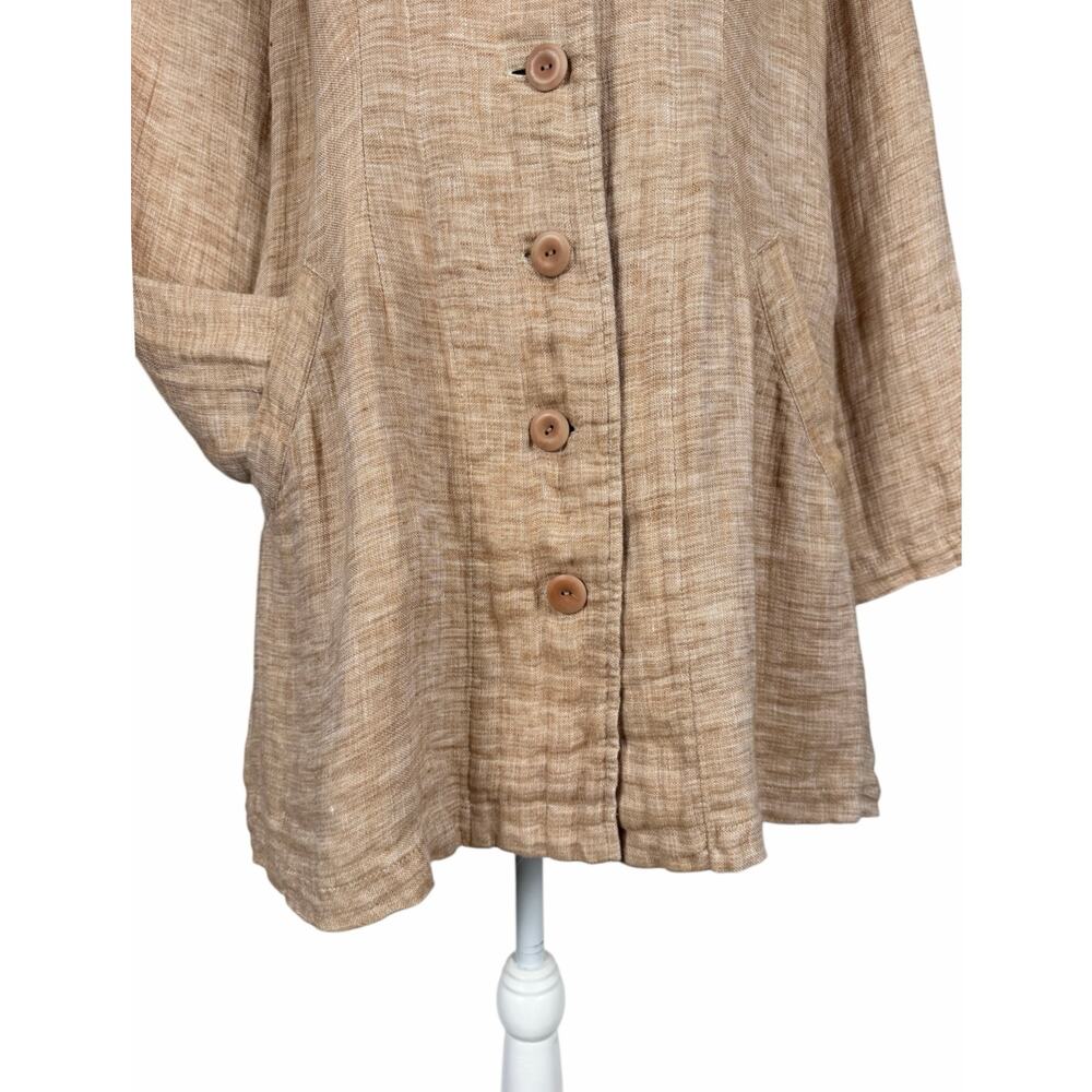 Flax Linen Button Front Tunic Shirt Jacket Tan Small Lagenlook Minimalist - Picture 4 of 9
